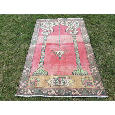 Vintage Handwoven Low Pile Turkish Ushak Rug 3'5'' X 5'4''