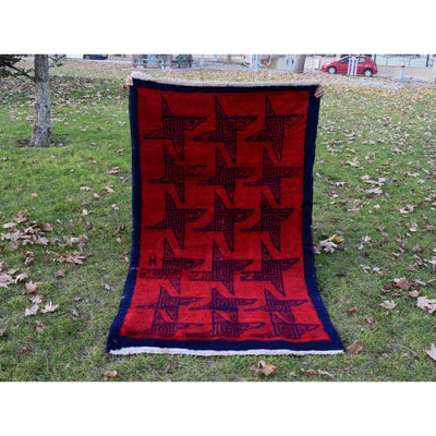 Vintage Angora Wool Red Mohair Tulu Rug - Organic Shaggy Carpet 3'9'' X 5'12''