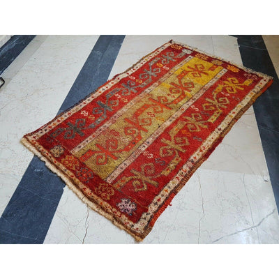 Handmade Antique Collectible Anatolian Turkish Yastik Rug 1.8x3.1 ft. (56x95 cm)