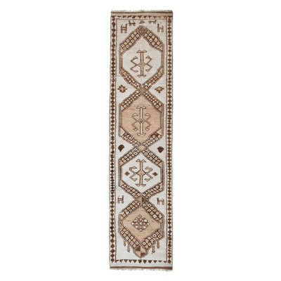 Natural White Herki Turkish Hand-Knotted Runner 2'9" X 11'6"