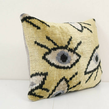 10" x 14" Small Yellow Eye Pillow - Silk Ethnic Velvet Lumbar Pillow Cover