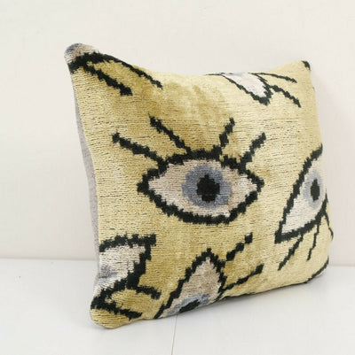 10" x 14" Small Yellow Eye Pillow - Silk Ethnic Velvet Lumbar Pillow Cover