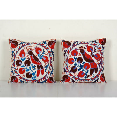 Handmade Square Animal Suzani Pillow Cover - A Pair