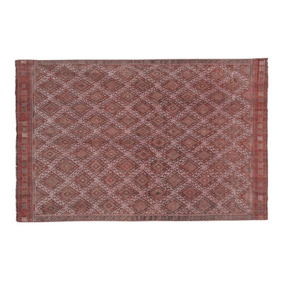 Handwoven Diamond Pattern Kilim Rug, Turkish Mid Century Embroidered Kilim