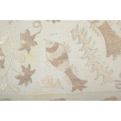 Suzani Animal Pillow Cover, Ethnic Uzbek Fish and Floral Motifs Bedding Cushion