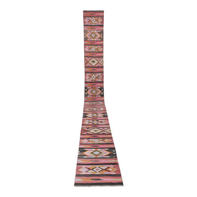 Vintage Geometric Pastel Turkish Kilim Runner Rug - Stair Rug