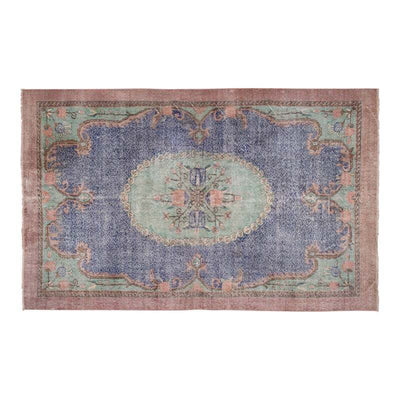Distressed Blue Turkish Oushak Rug - Room Size Carpet 6'4" X 9' 12"