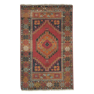 Vintage Oriental Turkish Red Oushak Rug 3'8" X 5'7"