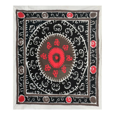 Mid-19th Century Black Suzani Wall Hanging Decor - Table Cover 4'8" X 5'