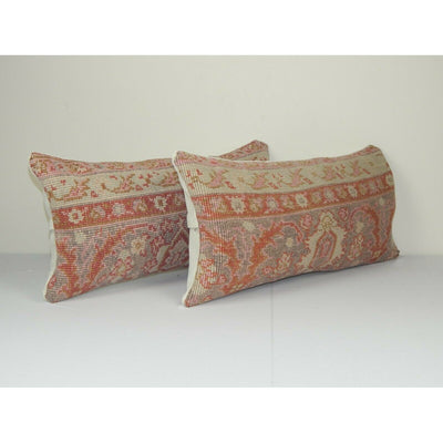 Turkish Small Pillow, Wool Anatolian Carpet Pillow Set of Two Pillows 12" x 24"