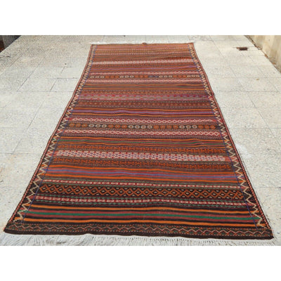 4.2 X 9.6 Ft Multi Colored Classic Wool Turkish Kilim Rug, Foyer Entryway Size