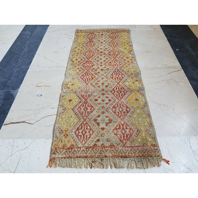 Table and Wall Decor Turkish Handmade Tapestry Jajim Kilim Rug Mat, 12'' X 28''