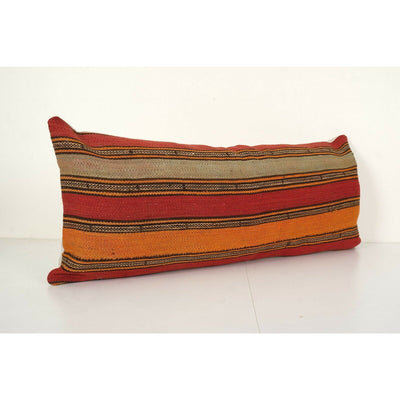 Handmade Striped Minimalist Design Red Turkish Anatolian Kilim Lumbar Pillow
