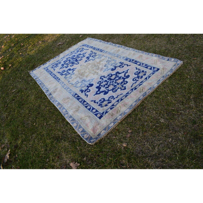 Vintage Blue Caucasian Rug - Traditional Hand Woven Wool Carpet 4'8" X 6'11"