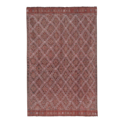 Handwoven Diamond Pattern Kilim Rug, Turkish Mid Century Embroidered Kilim