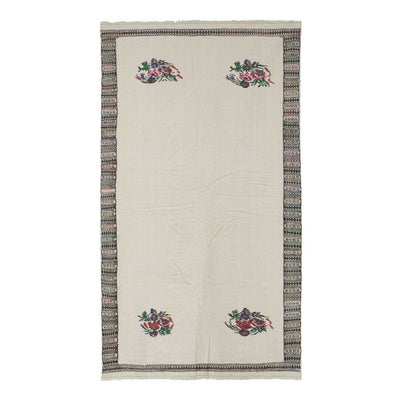 Vintage Floral Aubusson Unusual Kilim Rug - Embroided Bohemian Kilim