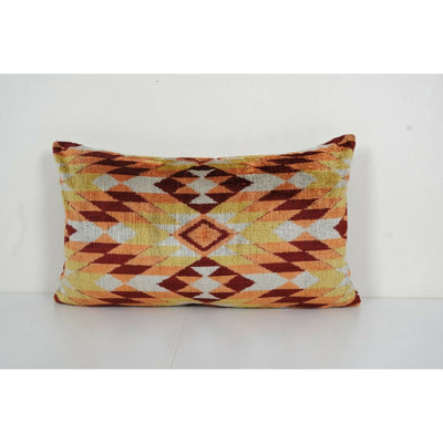 Ikat Lumbar Lumbar Pillow Cover - Yellow Silk Ikat Velvet Pillowcase 16'' x 26''