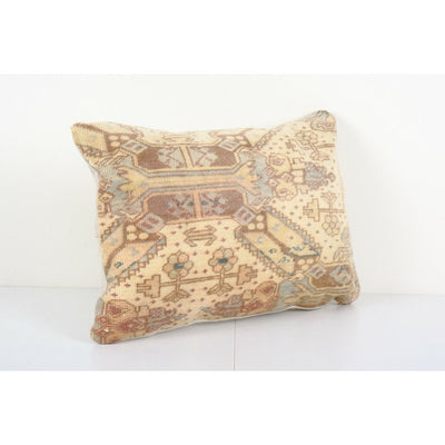 Turkish Oushak Rug Pillow Copper Cover, Queen Boho Woven Bedding Carpet Pillow
