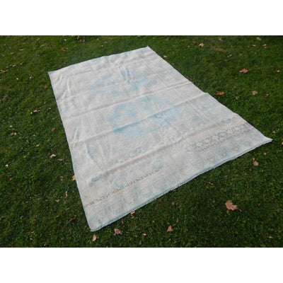 Vintage 1960s Anatolian Geometric Distressed Kars Wool Oushak Rug