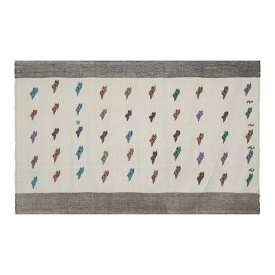 Vintage Aubusson Butterfly Pattern Kilim Rug - Embroided Turkish Kilim