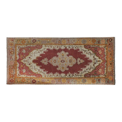 Distressed Oushak Carpet, Decorative Red and Gold Colors Rug 3'5" X 7'9"