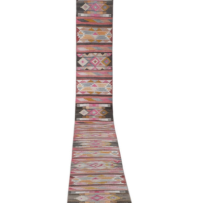 Pink, Orange, Yellow Color Extra Long Hallway Kilim Runner Rug