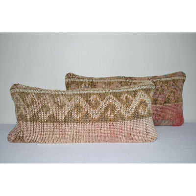 Set of Two Distressed Turkish Oushak Rug Pillow Cover 10" X 24"