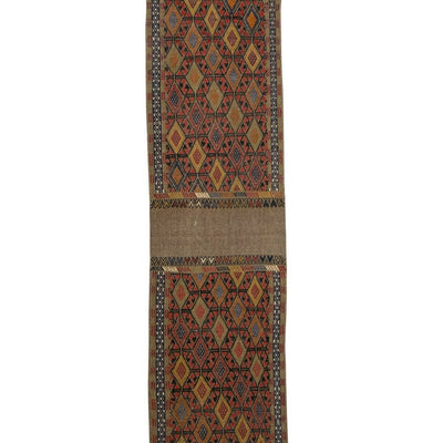 Vintage Long and Narrow Turkish Jajim Kilim Runner - Stair Rug 1'9" X 12'12"