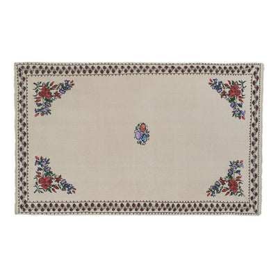 Handwoven Needlepoint Floral Pattern Kilim Rug Turkish Mid Century 5'5'' x 8'2''