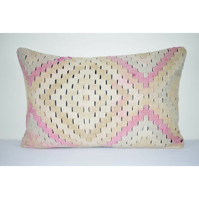 16'' X 24''  Faded Pink  Handwoven Vintage Long and Large Kilim Lumbar Pillow