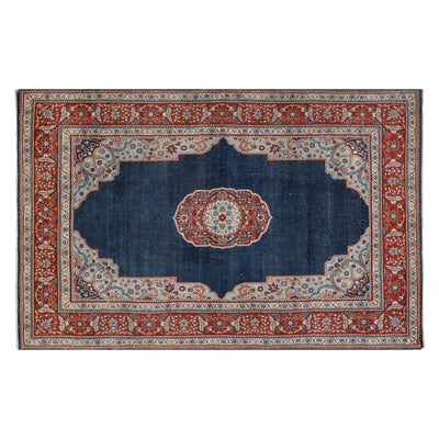 Turkish Distressed Blue Area Rug Hand Knotted Wool Oushak Rug 4'3" X 6'7"
