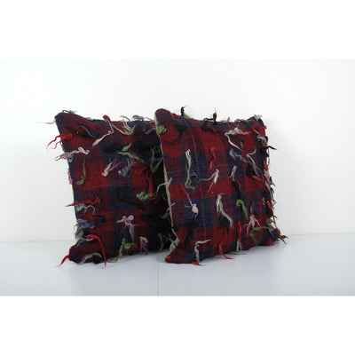 Vintage Handwoven Multi Color Turkish Flokati Shagy Pillow Cover, Set Handwoven XL Giant Turkish Shaggy Tulu Rug Pillow Cover 20'' x 20''