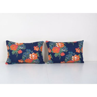 Old Uzbek Trade Cloth Pillow, Vintage Floral Roller Print Bedding Cushion Cover On Cotton 16'' x 24''