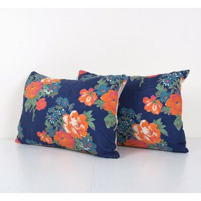 Old Uzbek Trade Cloth Pillow, Vintage Floral Roller Print Bedding Cushion Cover On Cotton 16'' x 24''