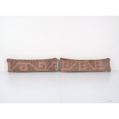 Muted Carpet Rug Pillow, Set of Two Faded Ethnic Turkish Yastik Pillow, Pair Oushak Throw Pillow Cover 8'' x 20''