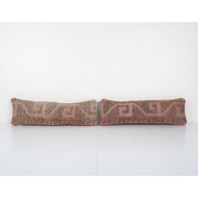 Set of Two Turkish Oushak Rug Pillow, Pair Pillow Case Fashioned From a Mid-20th Century Anatolian Rug 8'' x 24''