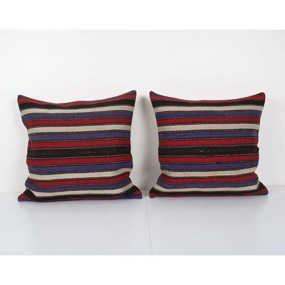Set of Two Vintage Hemp Turkish Kilim Pillow, Vintage Neutral Organic Turkish Hemp Sisal Pillow, Pair Square Boho Pillow 20'' x 20''