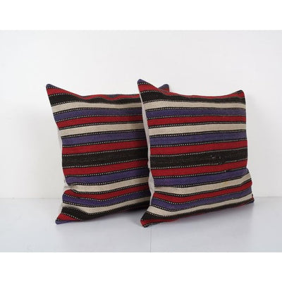 Set of Two Vintage Hemp Turkish Kilim Pillow, Vintage Neutral Organic Turkish Hemp Sisal Pillow, Pair Square Boho Pillow 20'' x 20''