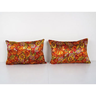 Soft Velvet Pillow Cover from Vintage Textile, Set of Two Tribal Interior Design Bed Lumbar Cushion Case  16'' x 24''