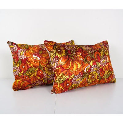 Soft Velvet Pillow Cover from Vintage Textile, Set of Two Tribal Interior Design Bed Lumbar Cushion Case  16'' x 24''