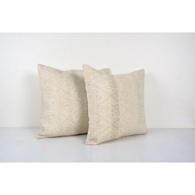 Set Organic Kilim Pillow Cover, Handwoven Turkish Kilim Pillow, Tribal Sofa Pillow 22'' x 22''