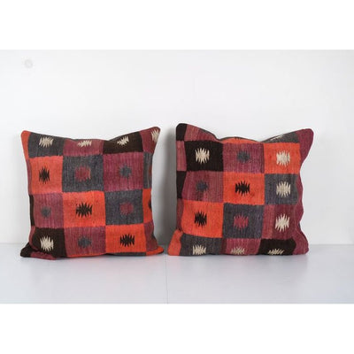 Set Colorful Oriental Boho Kilim Cushion, Chair Organic Pillow Case, Pair Square Design Decorative Cushion 24'' x 24''
