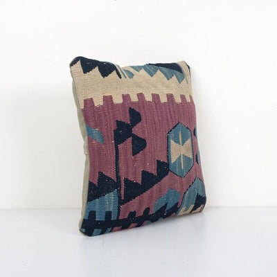 Organic Wool Turkish Cushion Cover - Striped Purple Turkish Kilim Pillow Cover - Organic Home Decor 14'' x 14''