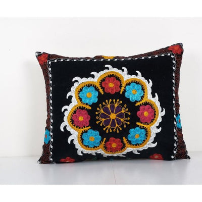 Turkish Velvet Suzani Bench Cushion Cover, Square Suzani Pillow Case Made from a 19th Century Uzbekistan 20'' x 26''