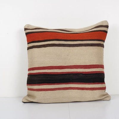 Handmade Organic Wool Square Cushion Cover, Ethnic Chair Cushion Decor from Anatolian, Hemp Designer Pillowcase 24'' x 24''