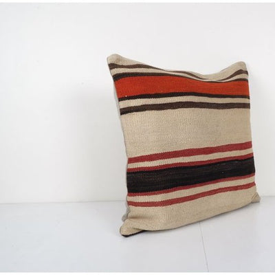 Handmade Organic Wool Square Cushion Cover, Ethnic Chair Cushion Decor from Anatolian, Hemp Designer Pillowcase 24'' x 24''