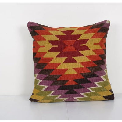 Handmade Organic Diamond Square Pillow Cover, Ethnic Chair Decor from Anatolian, Rustic House Decor 24'' x 24''