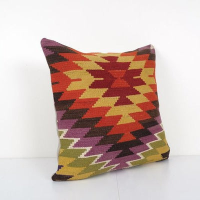 Handmade Organic Diamond Square Pillow Cover, Ethnic Chair Decor from Anatolian, Rustic House Decor 24'' x 24''