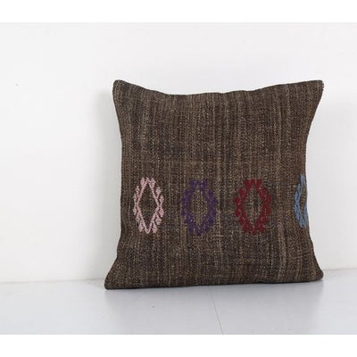 Vintage Minimalist Style Goat Hair Pillow With Original Details, Square Organic Wool Farmhouse Decor Cushion 20'' x 20''