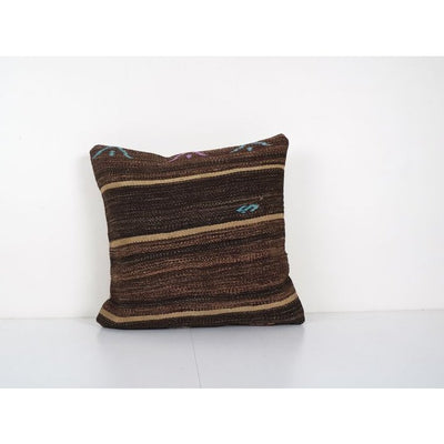 Vintage Mid Century Goat Hair Brown Kilim Pillow With Traditional Style, Living Room Bohemian Decor 20'' x 20''